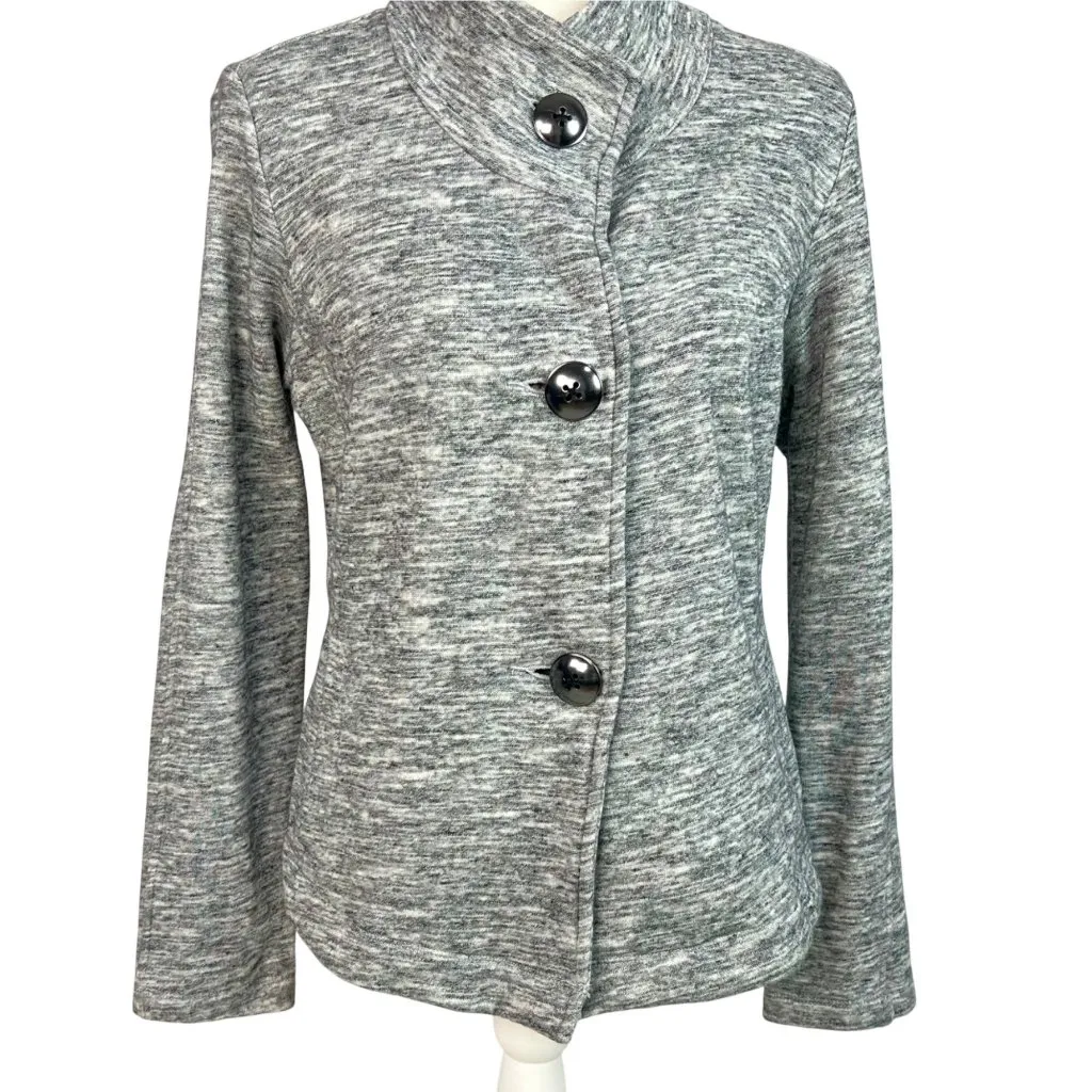 CAbi Gray Hourglass Heather Marled Gray Fleece Jacket M # 596 Metallic Buttons - Image 12
