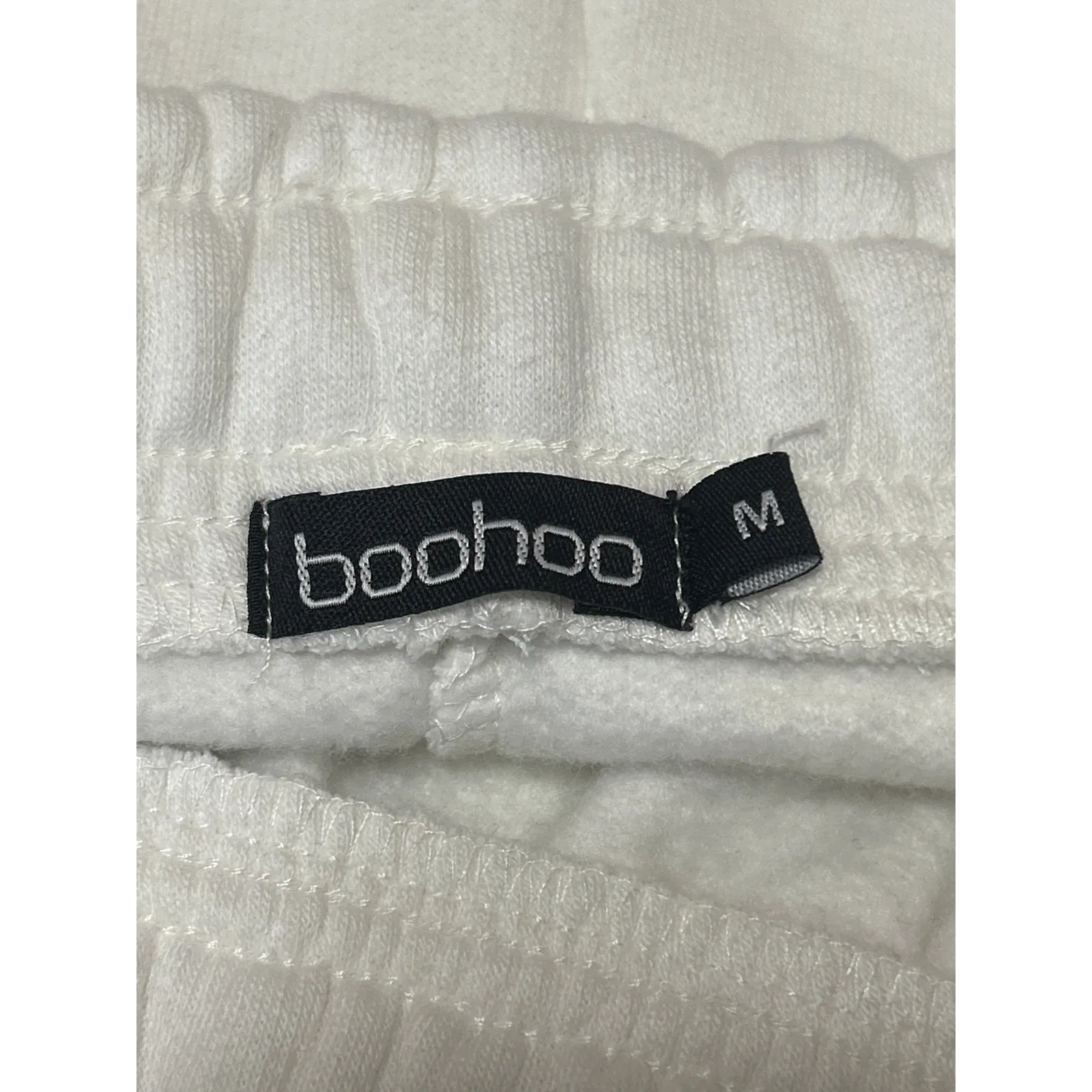 Boohoo White Fleece Drawstring Elastic Waist Tapered Leg Trousers Jogger Pants M - Image 4
