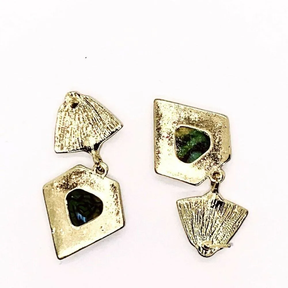Gold-Tone Crystal Abalone Colored Dangle Earrings - Image 5