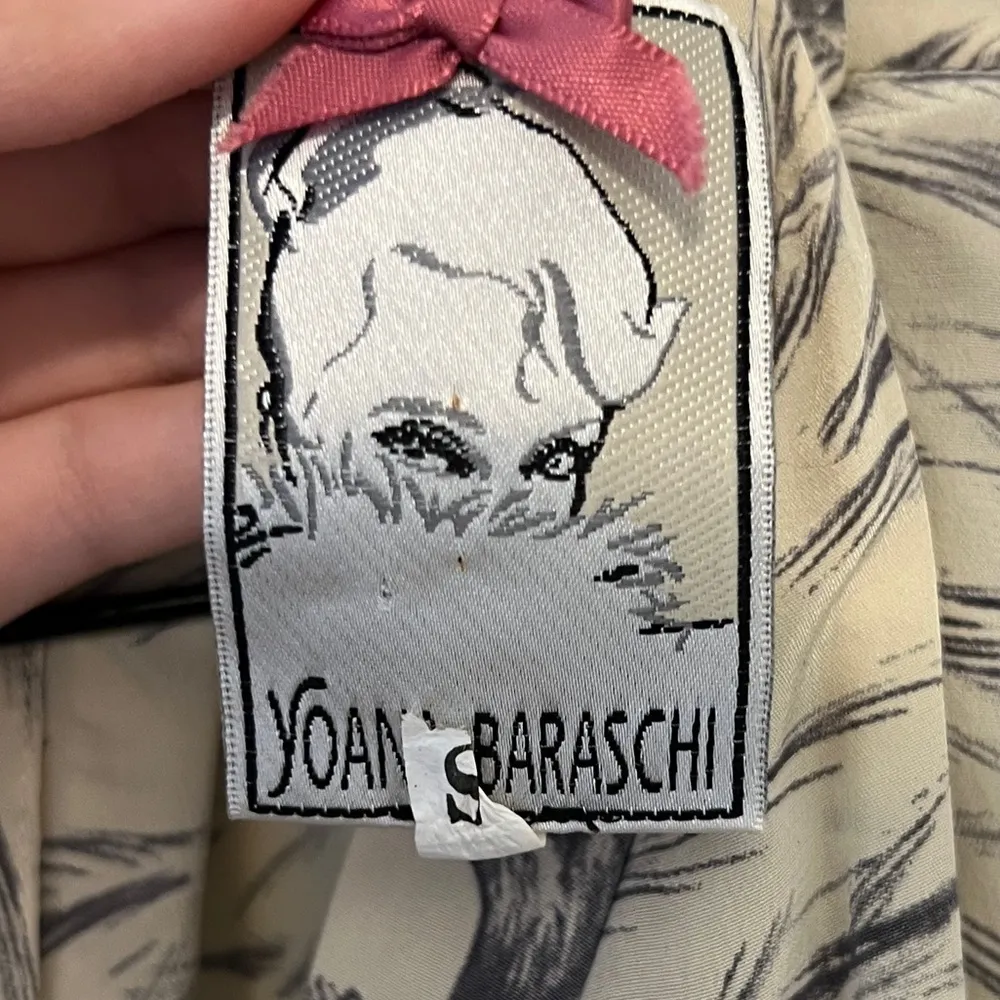 YOANA BARASCHI Women’s Silk Ivory Bird Print Short Sleeve Button Up Flowy Blouse - Image 3