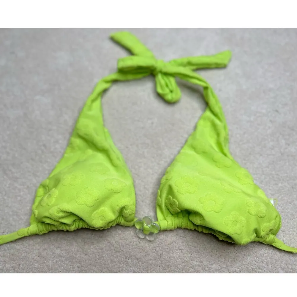 Wild Fable : Floral Terry Cloth Y2K Bikini Bright Green - Image 2