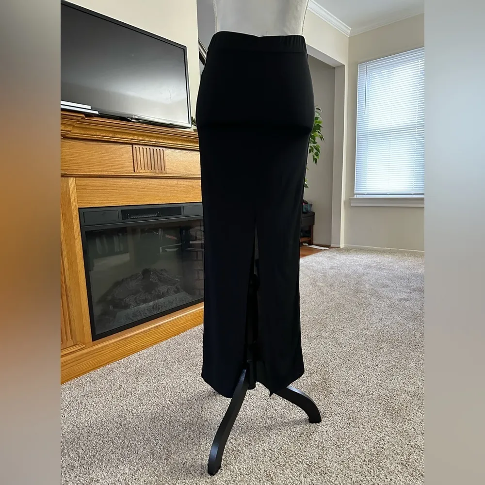 K.Jen Semi Sheer Black Maxi Skirt Elastic Waist Long Skirt Back Slit Sz S - Image 4