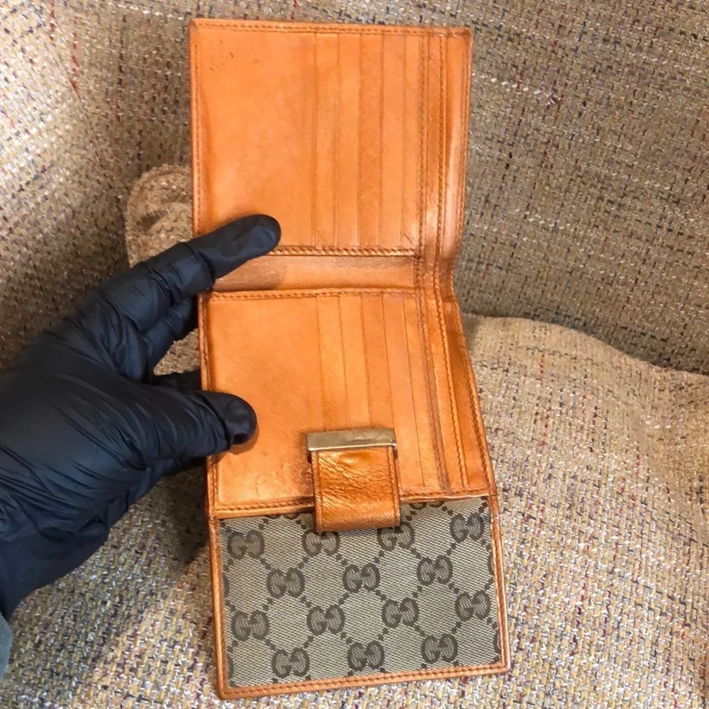 GG Monogram Canvas Burned Orange Leather Trifold Wallet Monogrammed Clasp - Image 5