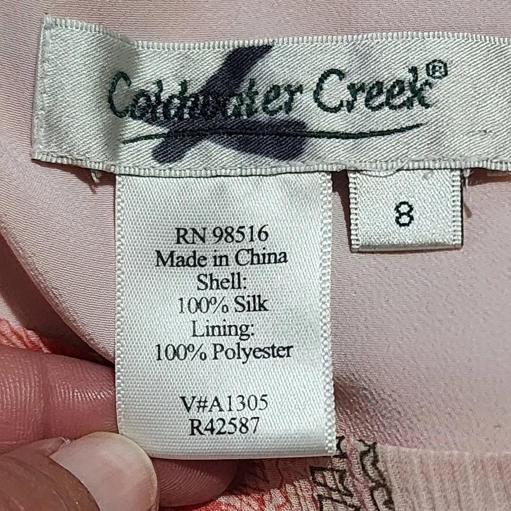 Coldwater Creek Pastel Pink Geo Gauze Sleeveless Silk Dress Size 8 - Image 5
