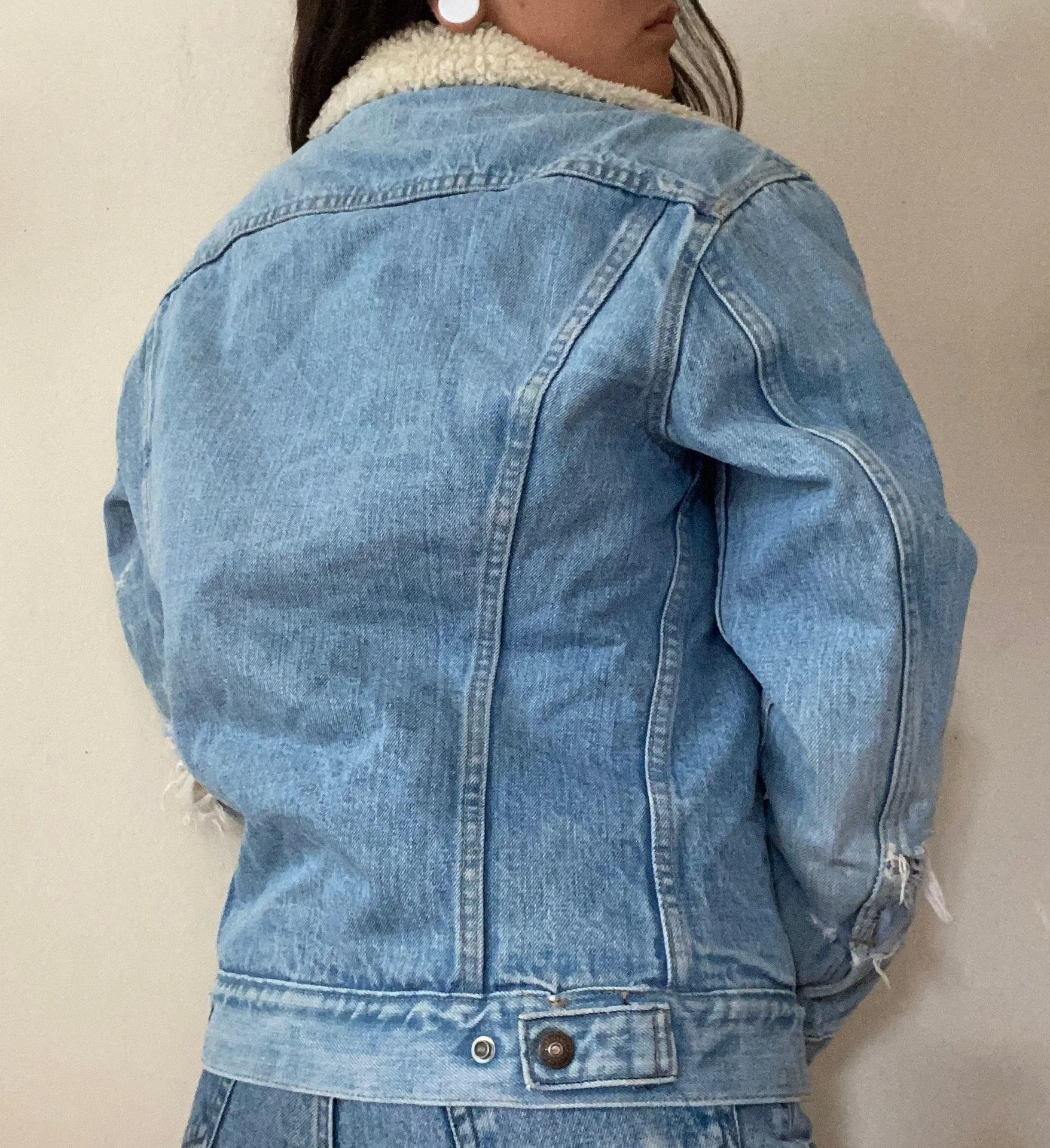 Levi's Vintage  Destroyed Sherpa Denim Jacket in Medium Wash - Image 2