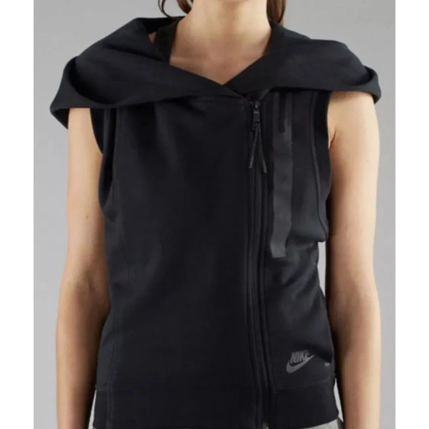Nike Tech Vest Hoodie Womens Medium Black Sleeveless Asymmetrical Zip Pockets - Image 2