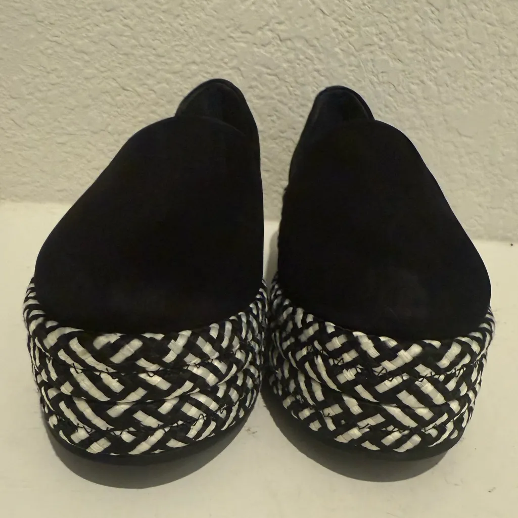 ALL SAINTS Bora Platform Espadrilles Loafer Black White Woven and Suede Size 38 - Image 4