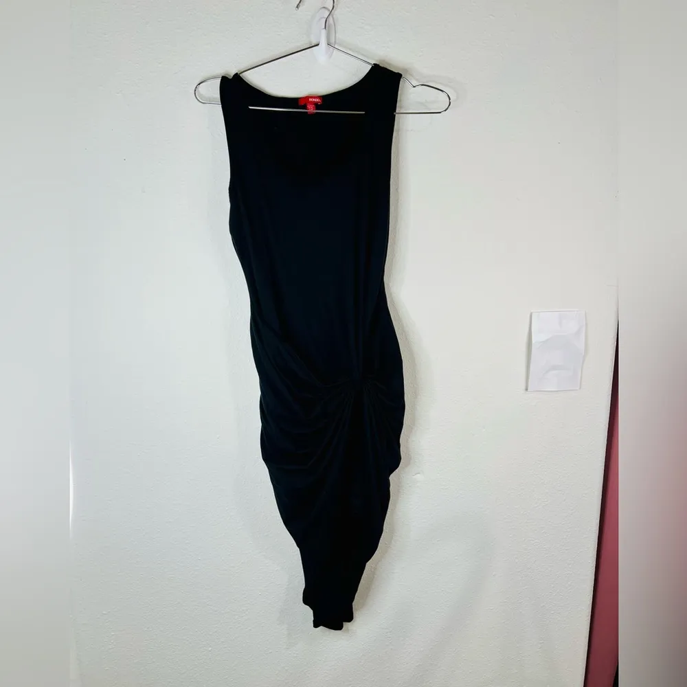 Bongo Black Bodycon Mini Dress Sz Small Ruched Stretch Sleeveless Party Dress - Image 2