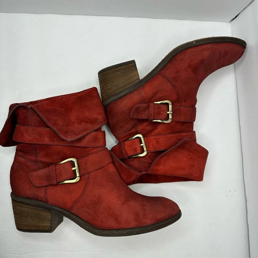 Donald J Pliner Womens size 7.5 Suede Danee Western Moto Boots Red Fold Down - Image 7