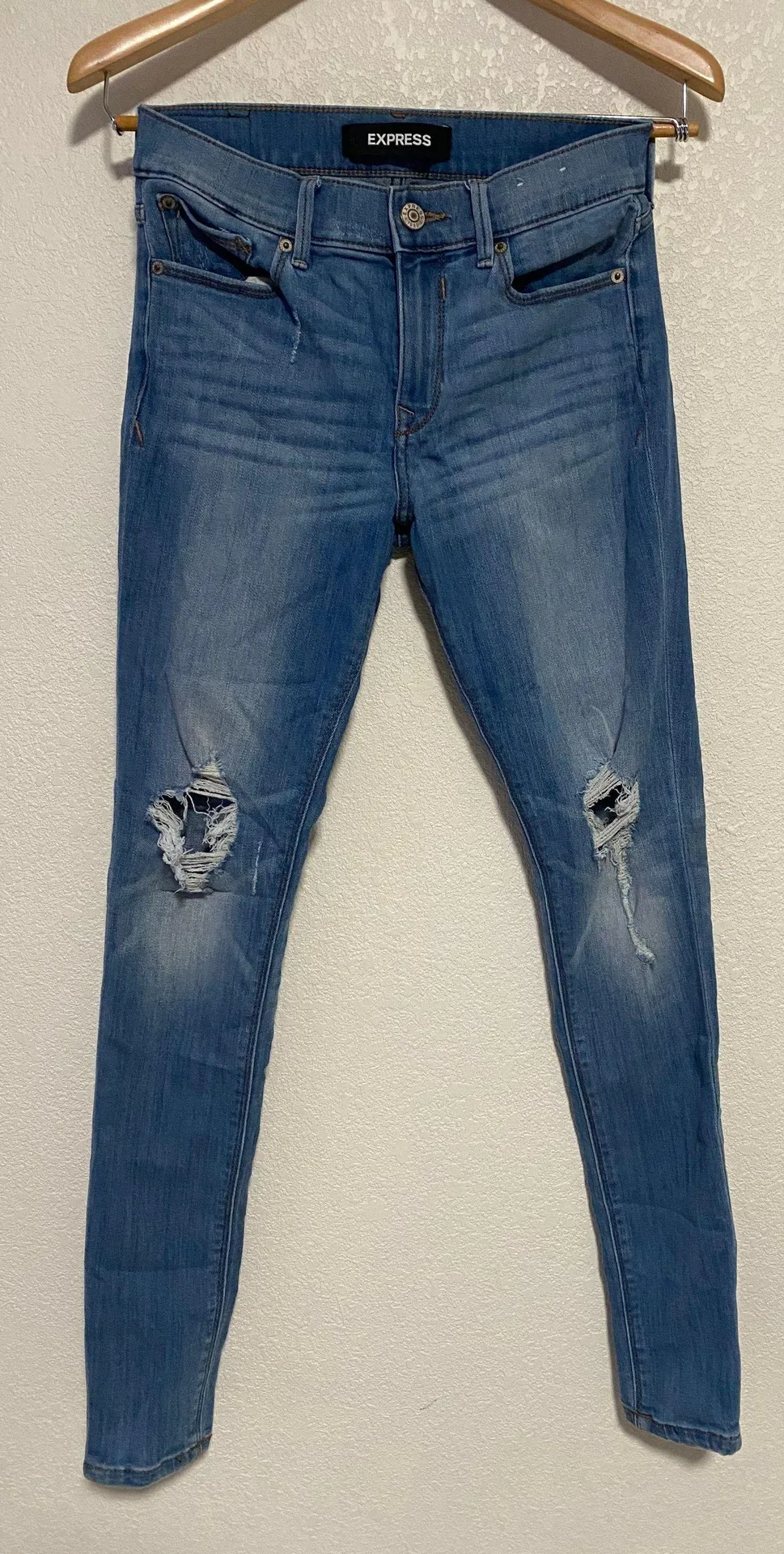 EXPRESS Legging Jeans Mid Rise Light Wash Distressed Size 2R - Image 2