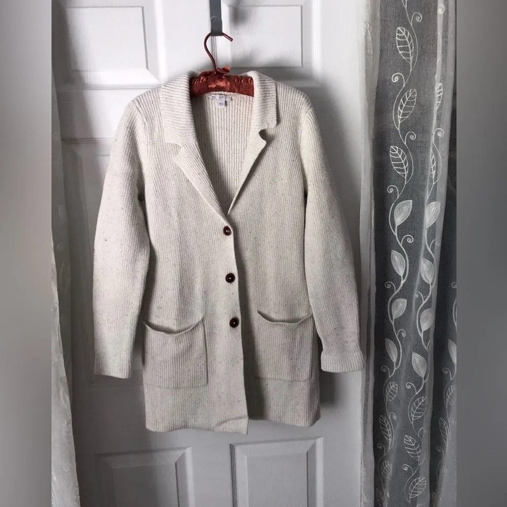 J. Jill Speckled Knit Cotton Silk blend Button Up Cardigan Sweater women size S White - Image 2
