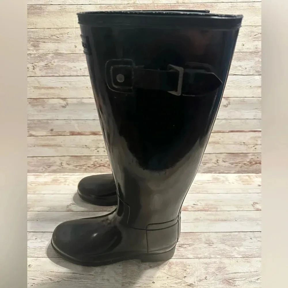 Hunter Original Gloss Tall Rain Boots Women’s Size 6 Black Galoshes - Image 7