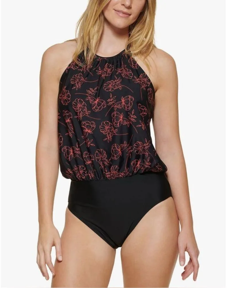 Calvin Klein High Neck Halter Blouson in Black/Red, Size 8 NEW w/Tag $118 - Image 9