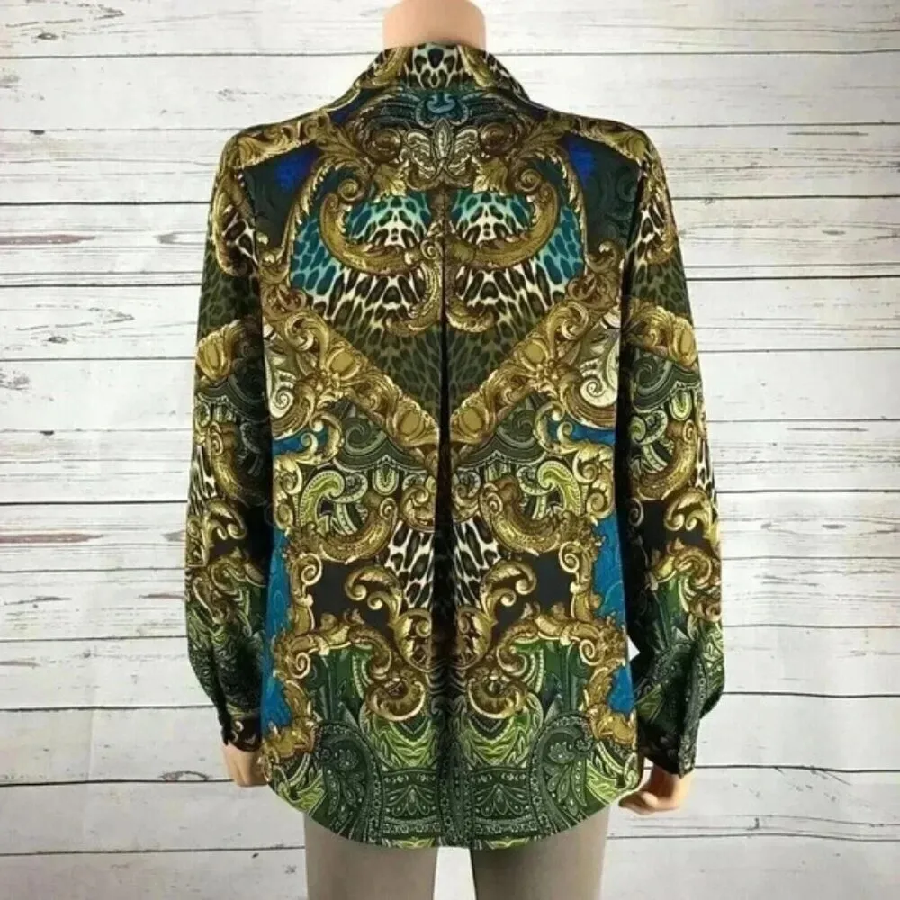 SUSAN GRAVER Scroll Print Button-Down Vintage Top Size 4 - Image 8