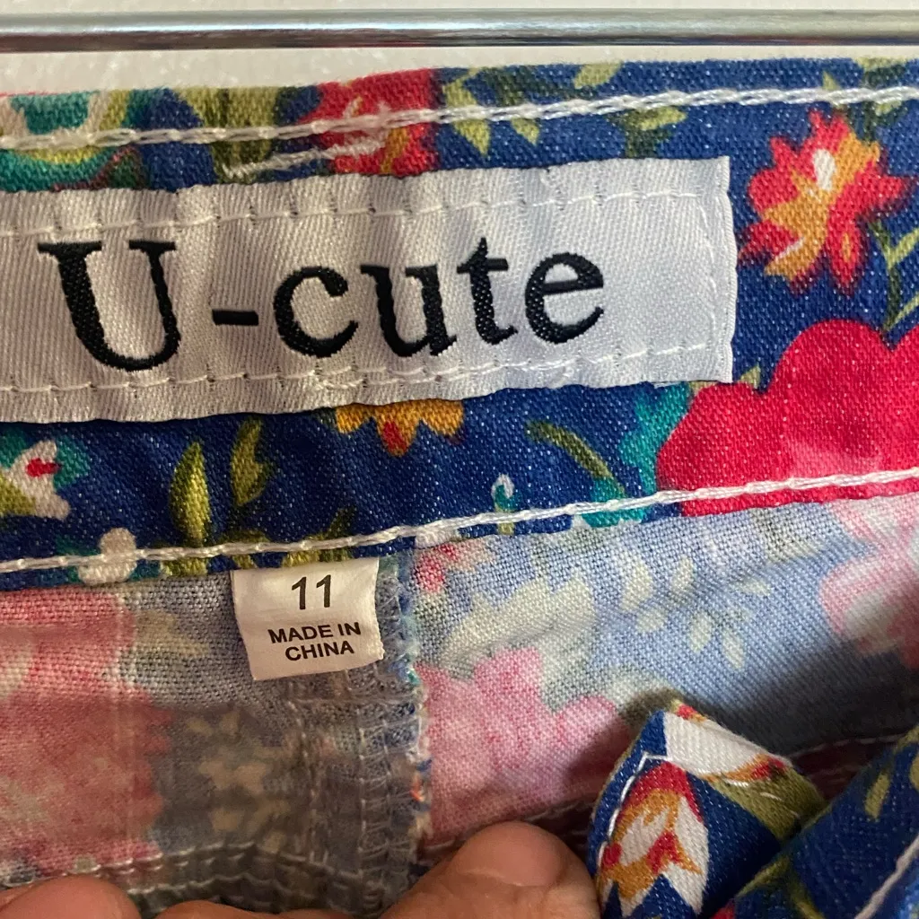 Vintage U Cute Womens Juniors Floral Light Denim Jeans Size 11 Blue Red Green - Image 4