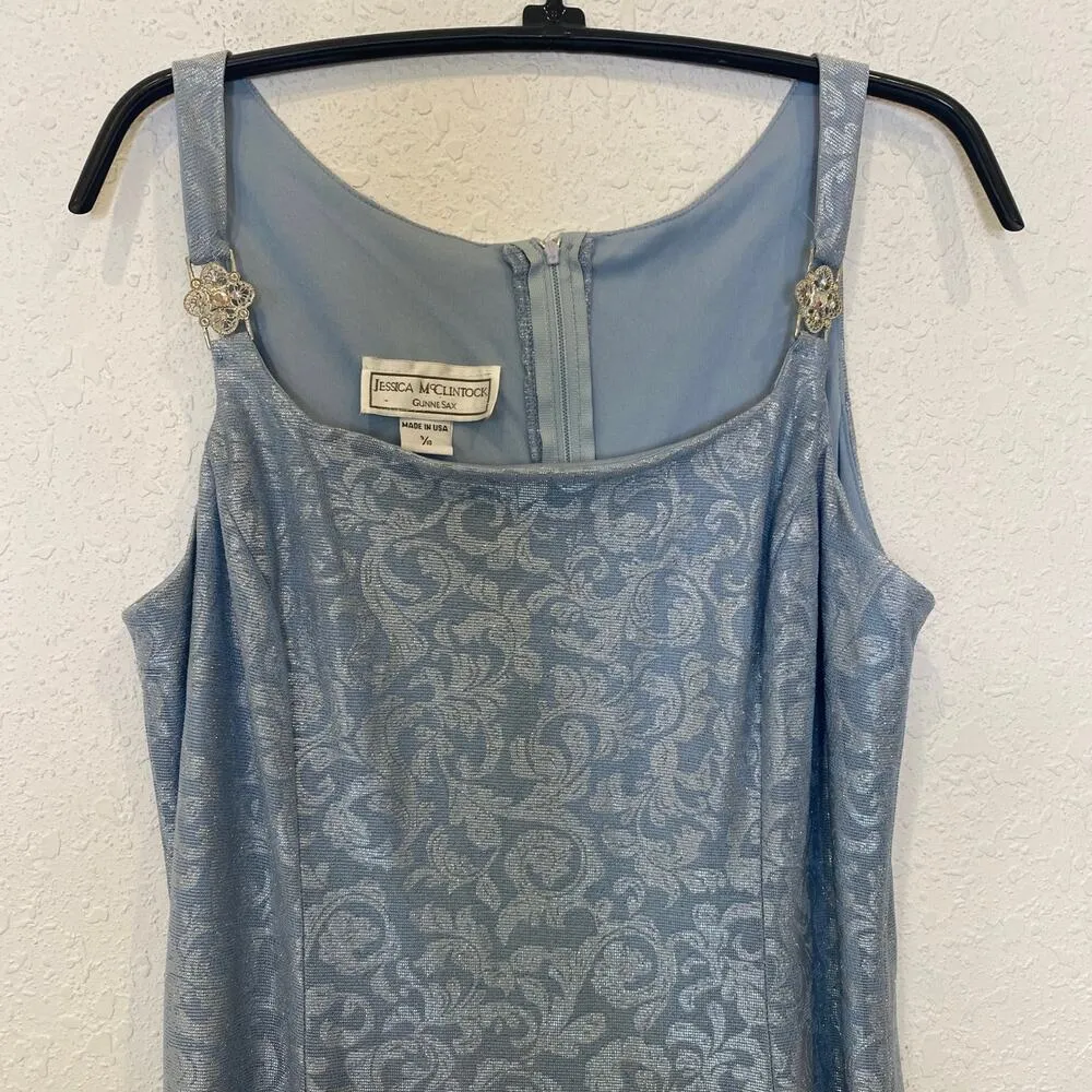 Jessica McClintock Gunne Sax Sleeveless Maxi Blue Silver Dress Vintage Sz Sm - Image 2