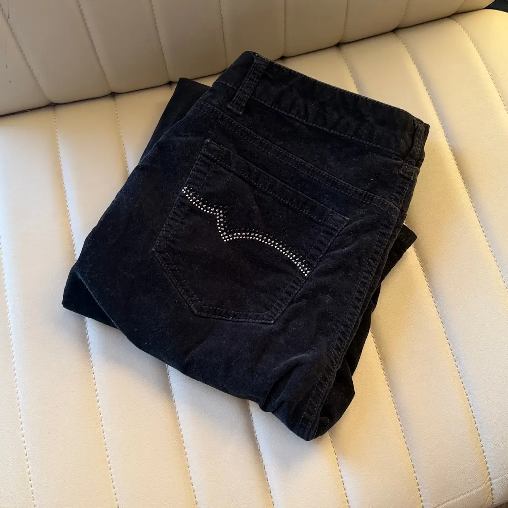 Y2K Jones New York Jeans Bling Black Straight Leg Pants Size 10 Velvet like - Image 7