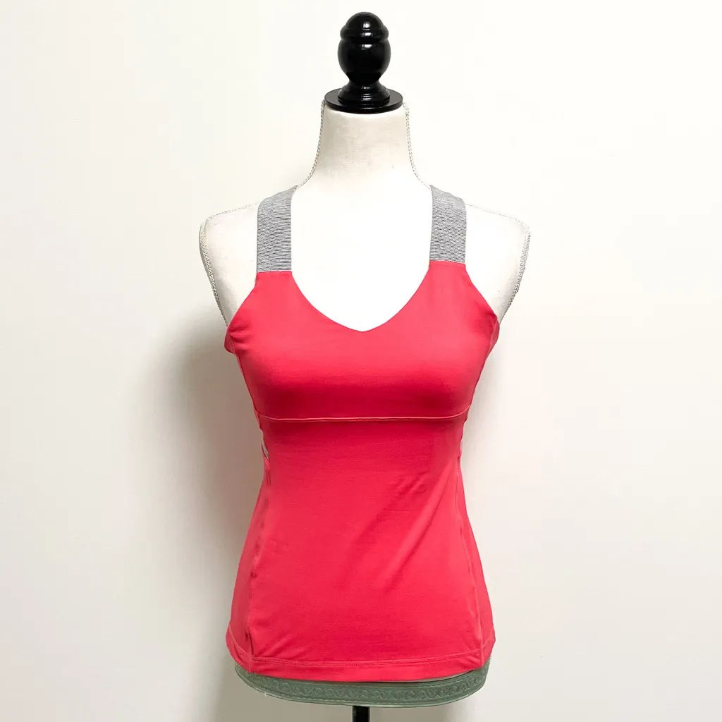 Lululemon Push Your Limits Tank Coral Salmon Gray Crossed Straps 6 *No Pads* - Image 2