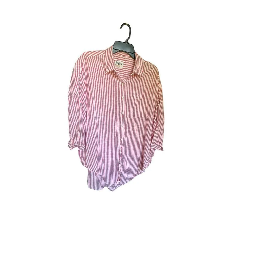 Anthropologie Holding Horse Oversize Button Down Blouse Red White Stripes M/L - Image 5