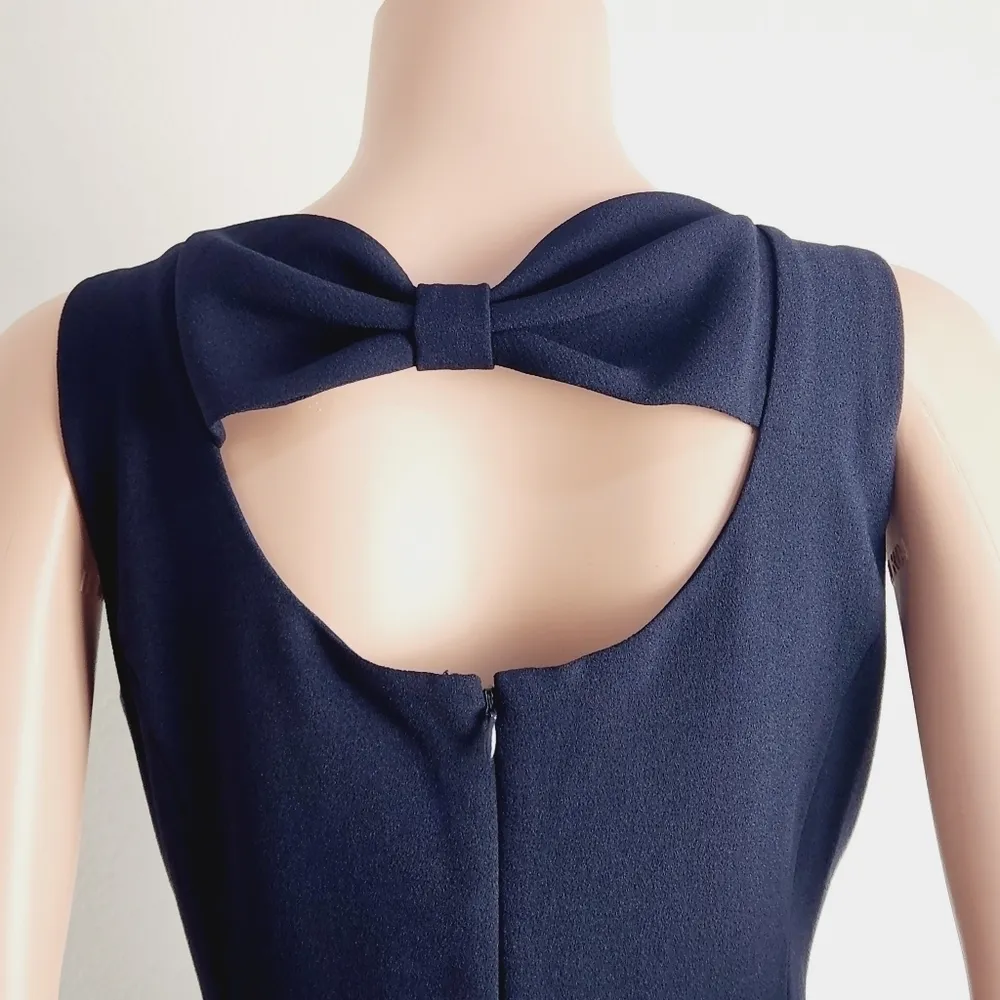 JESSICA Howard Navy Mini Fit & Flare Dress with Bow Design Back Petite Size: 12P - Image 7