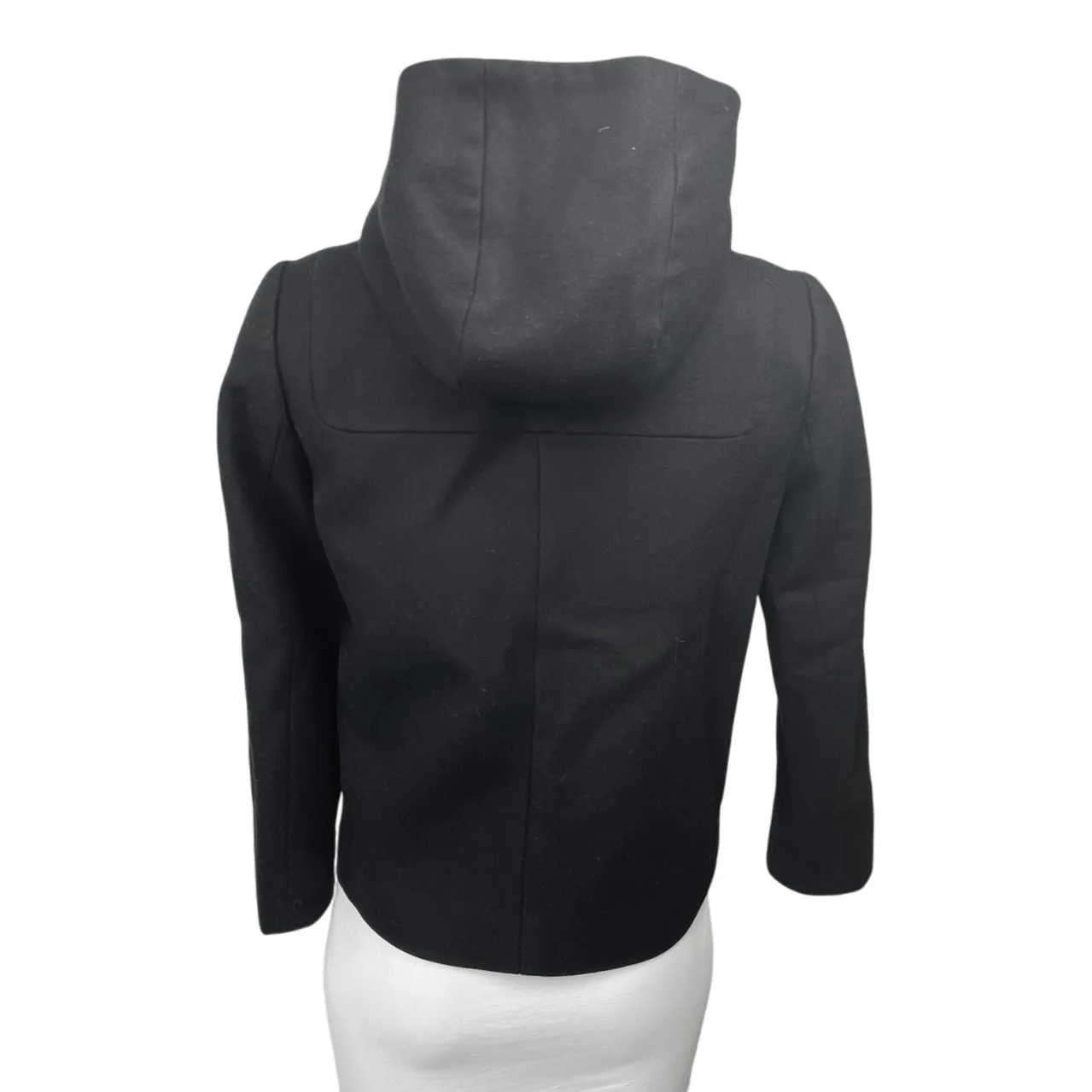 J.Crew Black Merino Wool Hoodie Hooded Zip Up Long Sleeve Coat Jacket Size 2P - Image 2