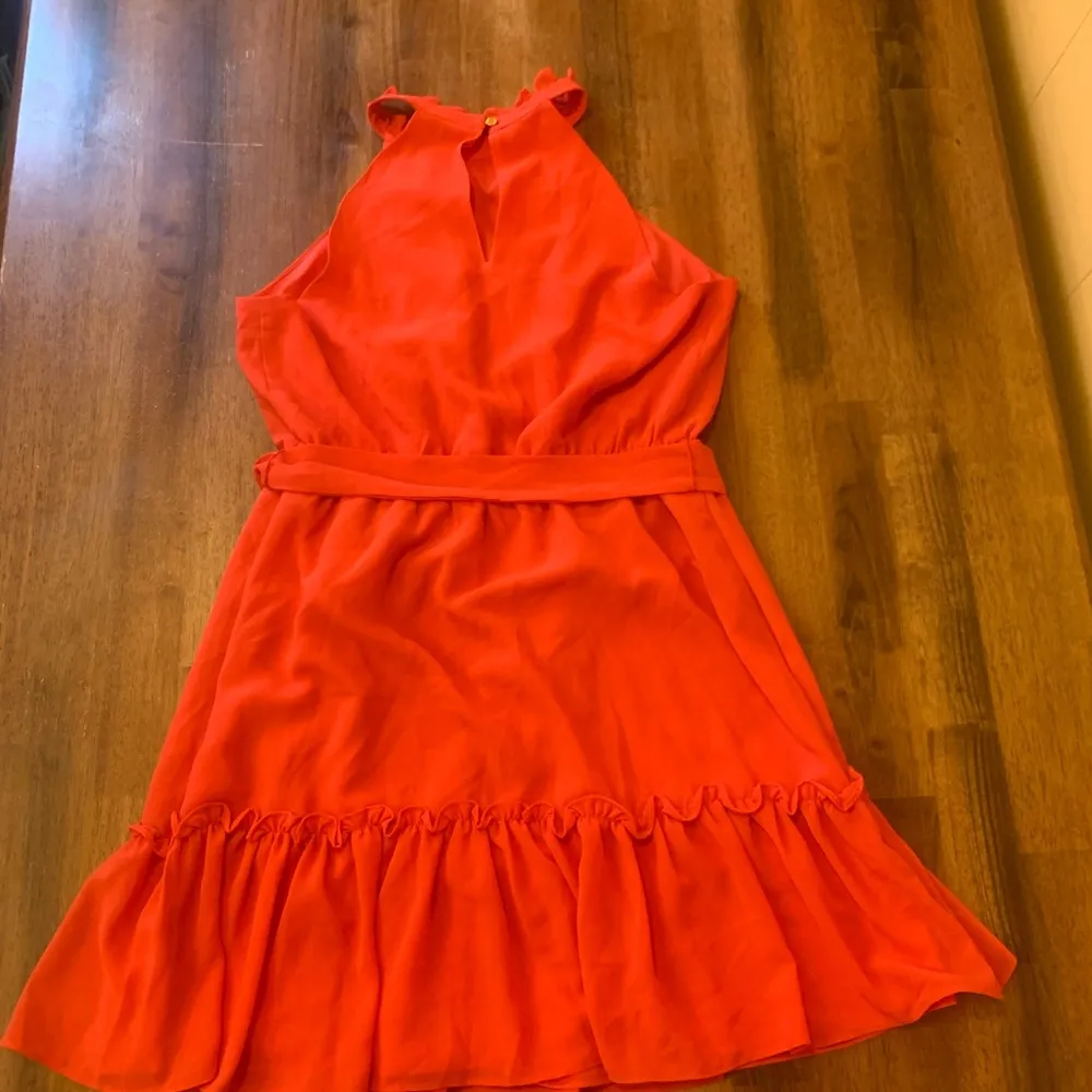 Vince Camuto mini dress 8P red/orange Poppy Chiffon Smocked Tiered Minid… - Image 8