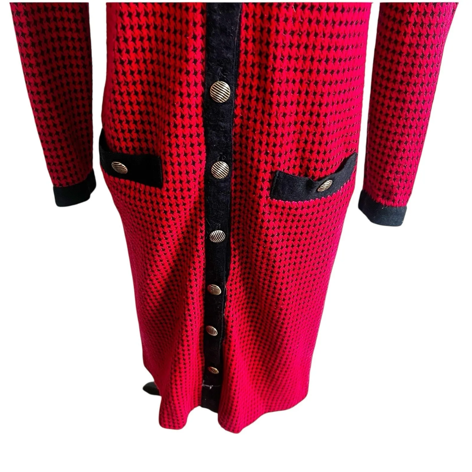 Robert Janan Designed By Eva Midi Vintage Houndstooth Dress Red & Black Size 6 - Image 5