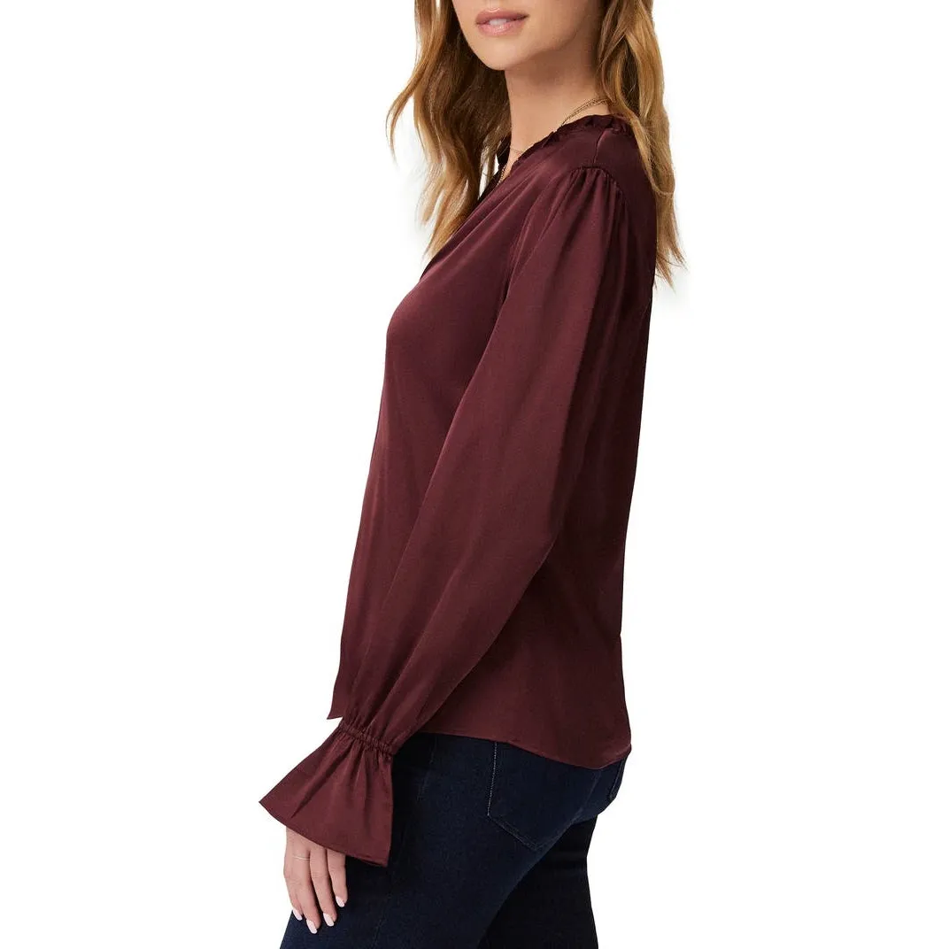 PAIGE NWT Dusty Cherrywood Laurin Satin Frilled Ruffled Long Sleeve Blouse XS - Image 4