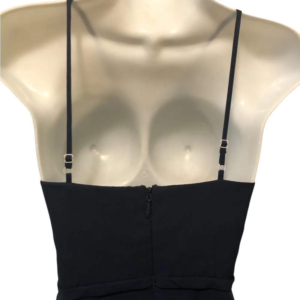 Azazie Alayna Short Bridesmaid A Line Dress Navy Sz J12  High Neck Sheer Chiffon - Image 6