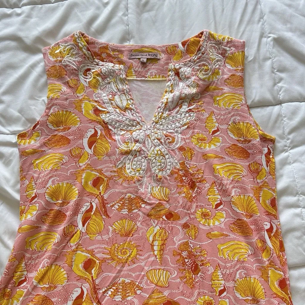 Barbara Gerwit Seashell Mini Sleeveless Dress Womens XL Pink Orange Y2K 90s - Image 5