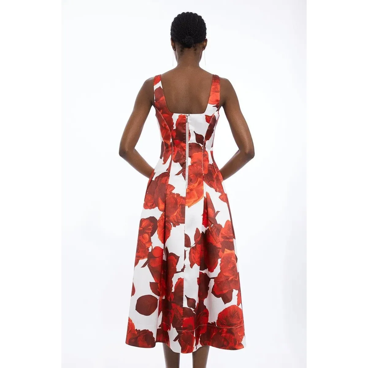 Karen Millen Womens Red Rose Floral‎ Twill Prom Dress Sz 4 Holiday Party NWT - Image 2