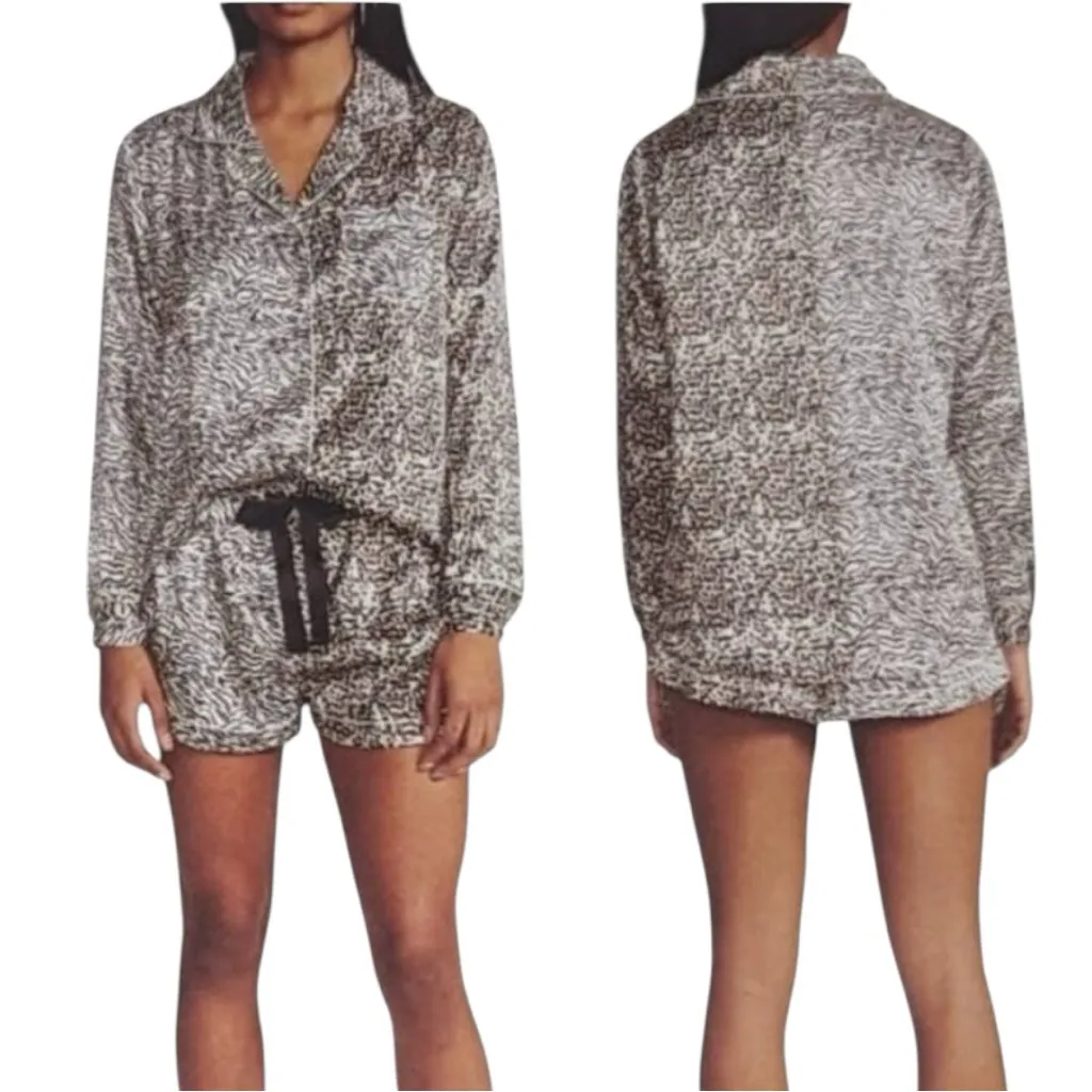 BB Dakota New Satin PJ Set Button Top Shorts Animal Print Women’s Size Medium - Image 16