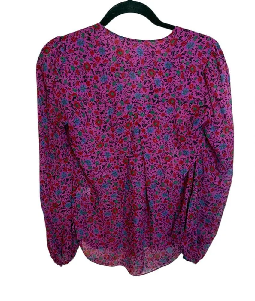 Veronica Beard Ashlynn Fuchsia Floral Silk Pintuck Blouse - Image 4