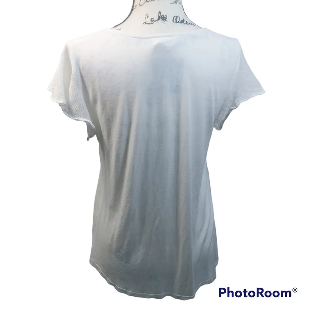 Flower & Feather White Gauzy Button Up Tie Front Blouse L Size L - Image 2