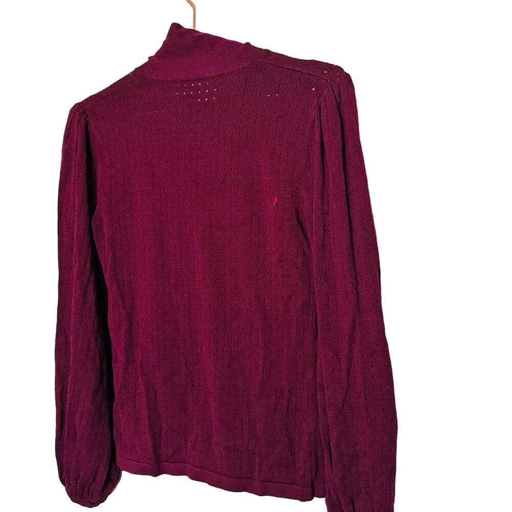 KEEPSAKE Dark Red Knit Long Sleeves High Neckline Key Hole Front Top Size XS - Image 3