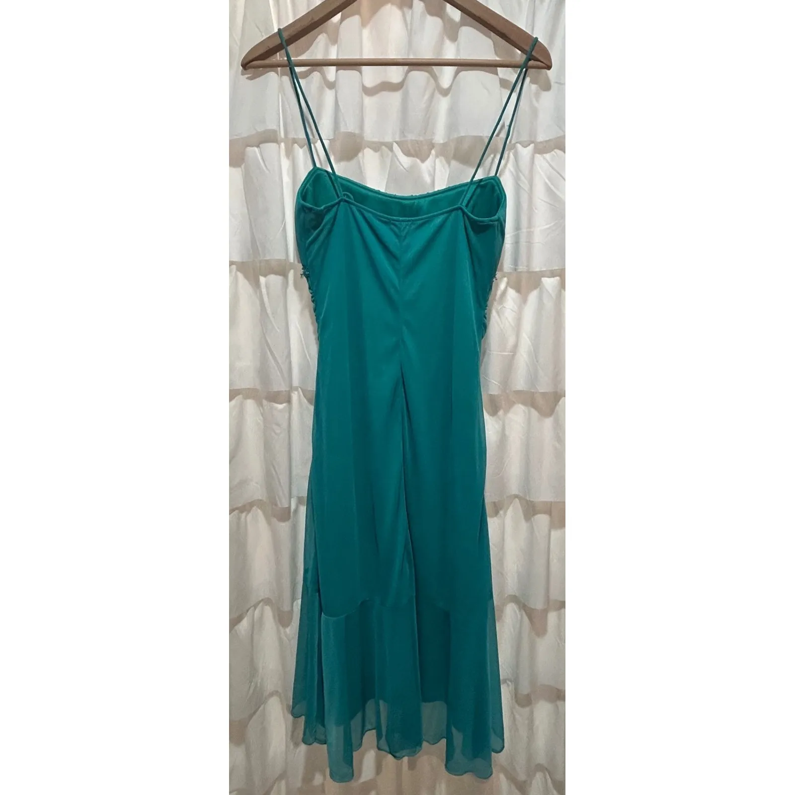 Ruby Rox Ruched Strappy Teal Mini Dress Medium Beaded Embellished Y2k Fairycore‎ - Image 4