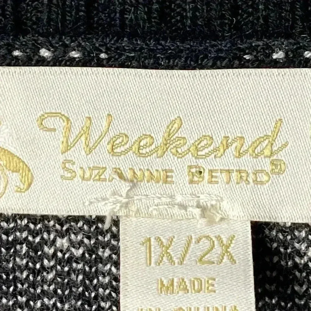 WEEKEND BY SUZANNE BETRO SIZE 1X/2X BLACK WHITE LONG BUTTON FRONT CARDIGAN - Image 4
