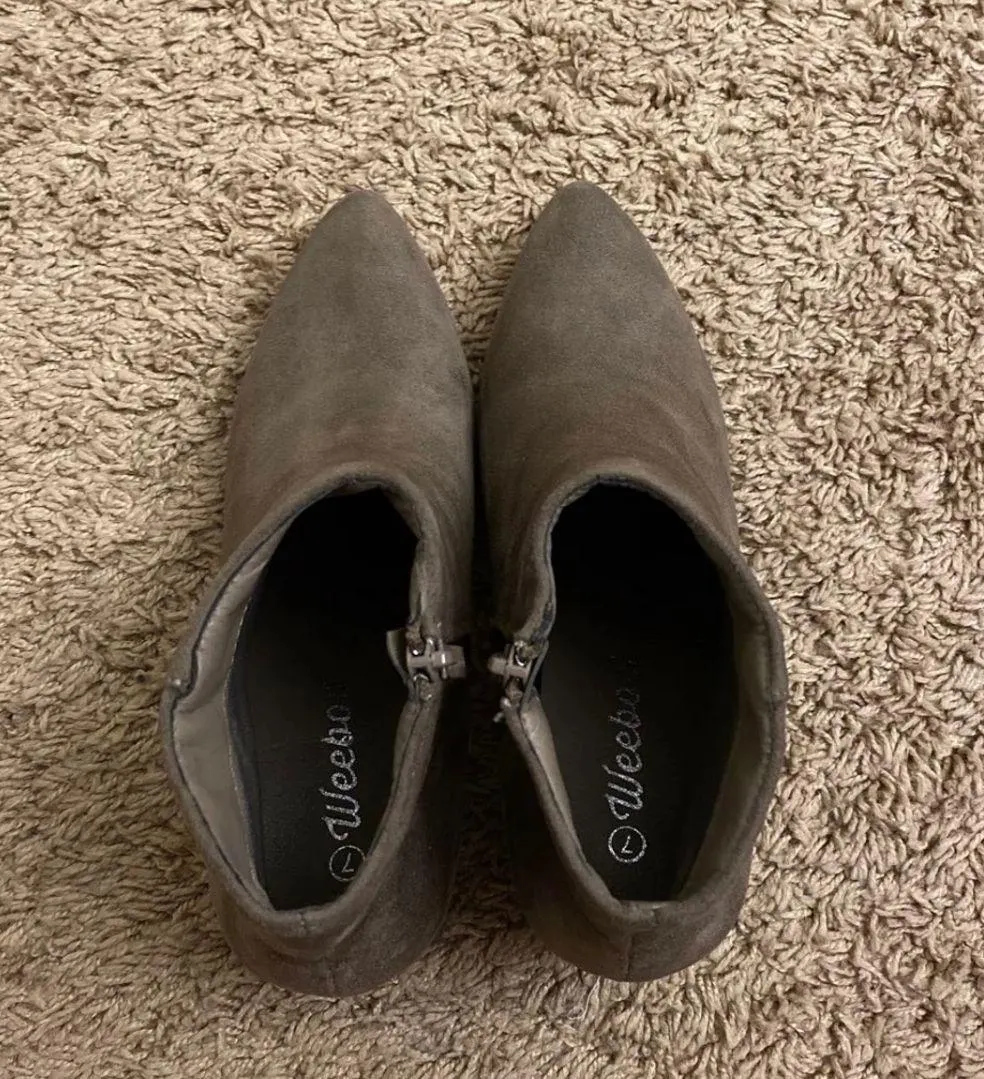 Taupe Faux Suede Block Heel Booties Tan Size 7 - Image 7