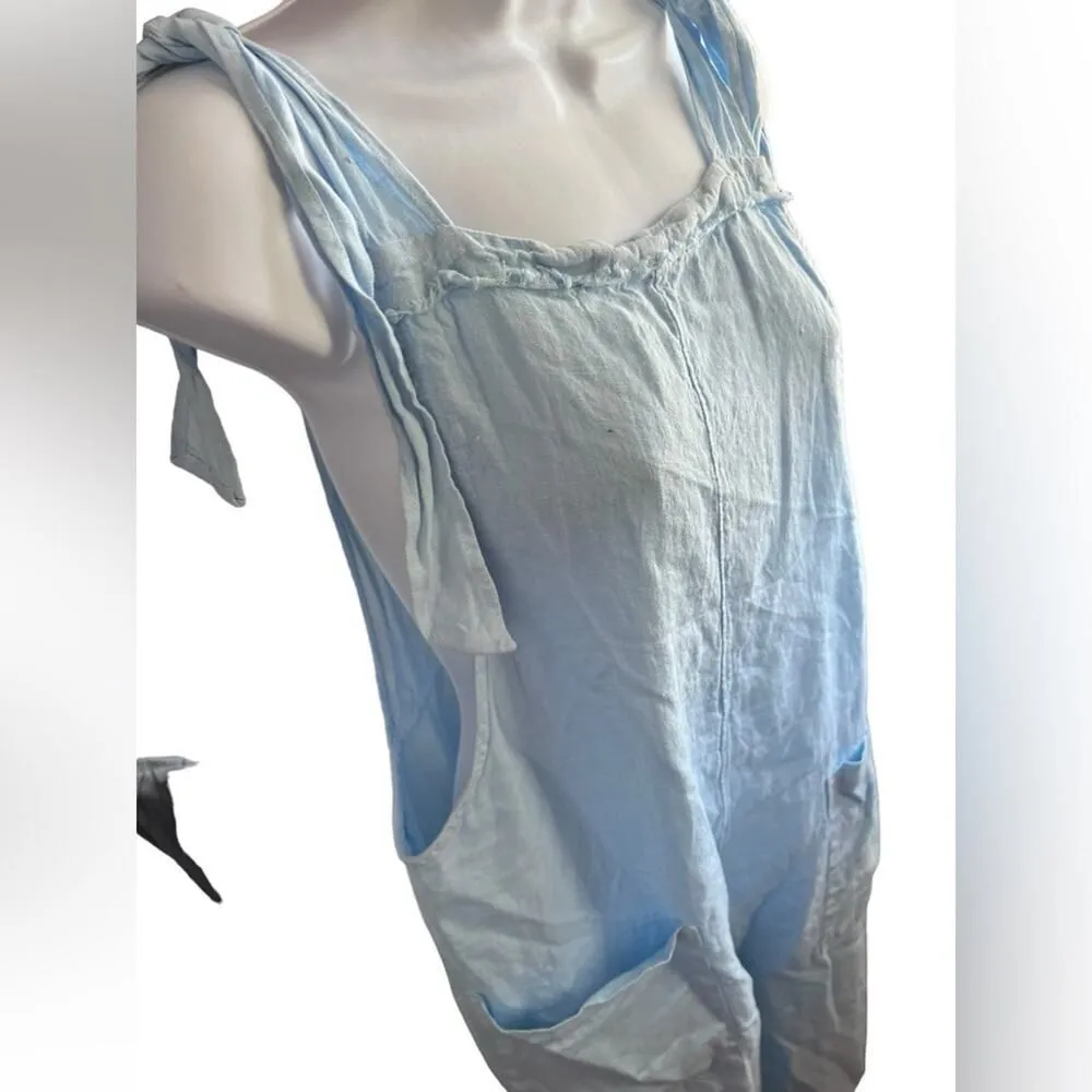 9seed latigo linen overalls cielo‎ blue size medium, nwt - Image 4