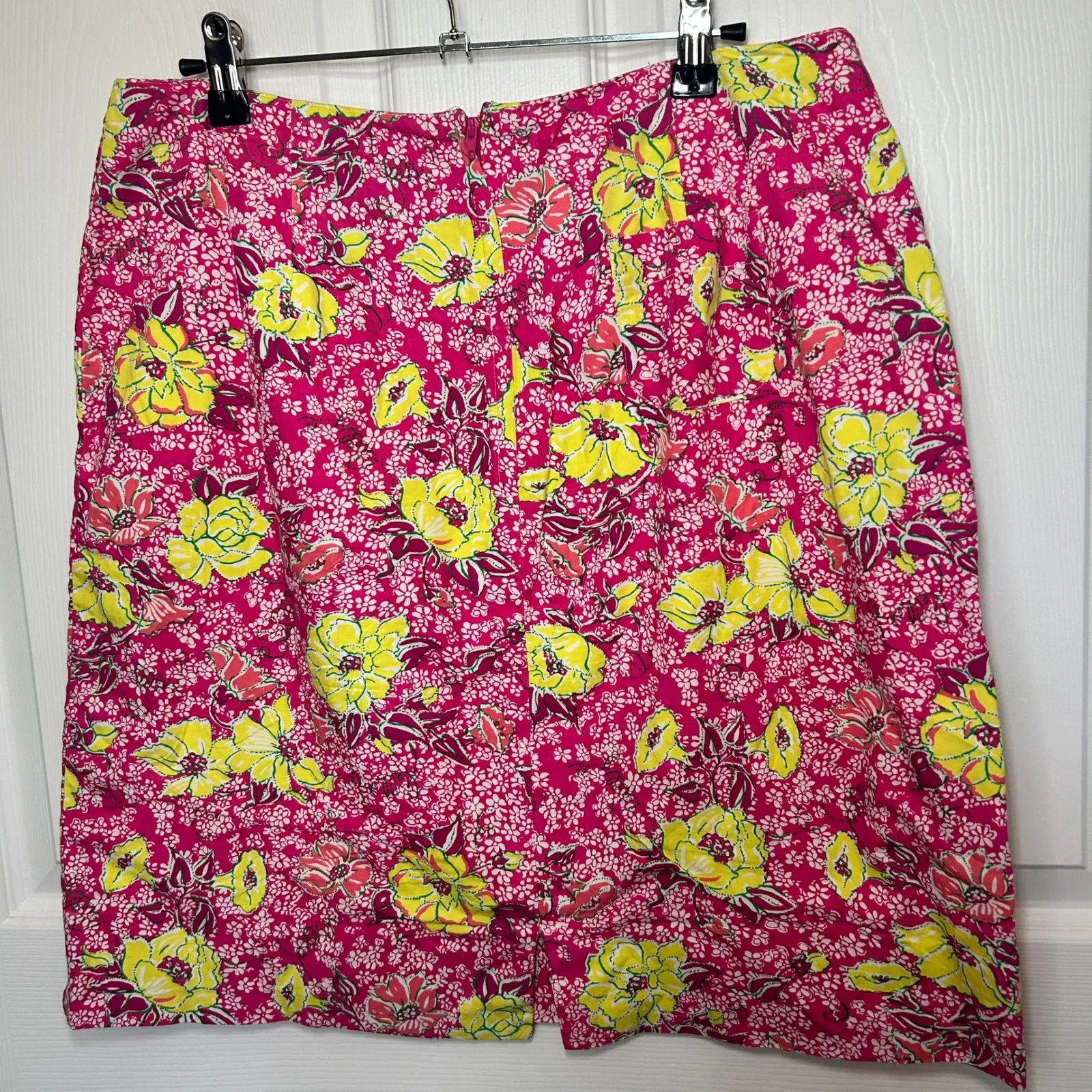 Lilly Pulitzer Floral Print Skirt Bright‎ Pink Yellow White Cotton Size 14 - Image 3