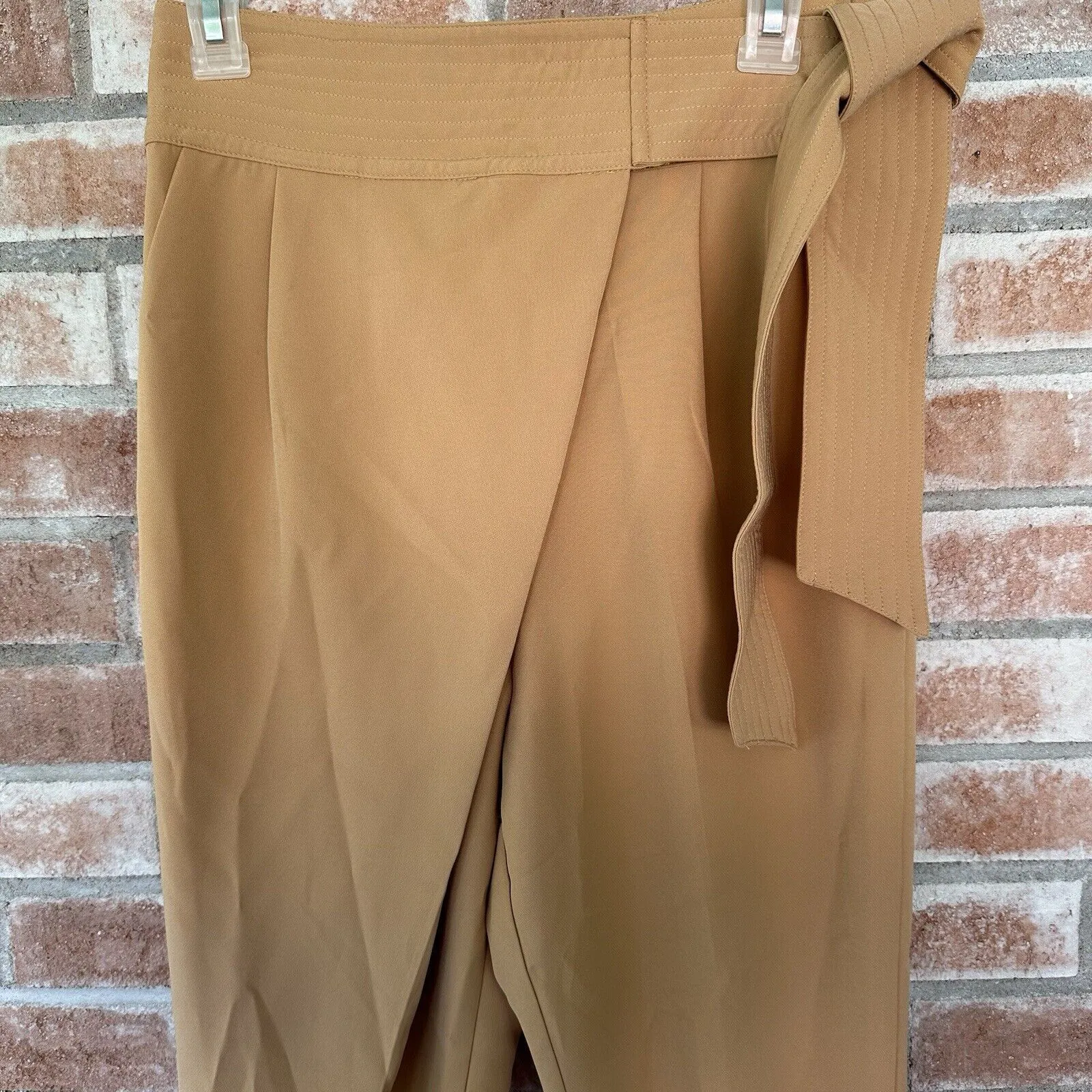 Lavish Alice Asymmetrical Tie Waist Trouser Pants Tan UK 8 US 4 City Neutral Brown - Image 3