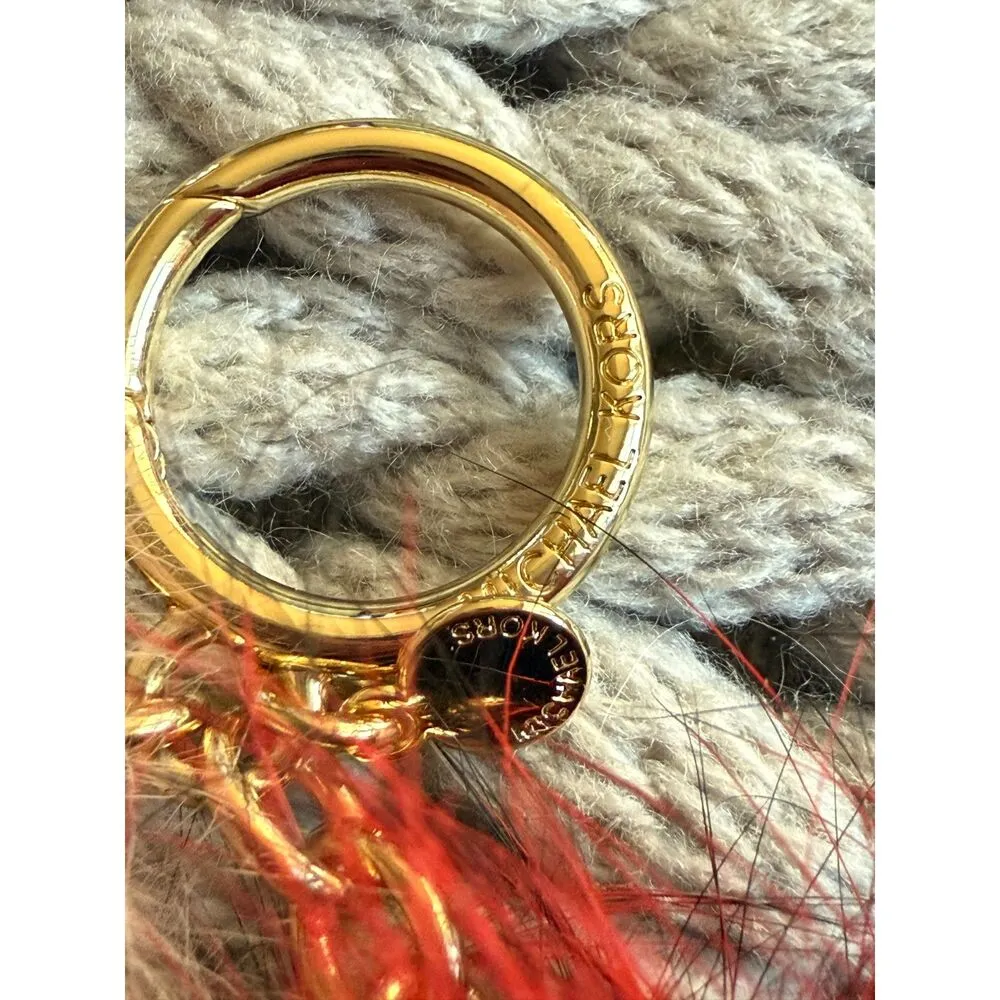 Michael Kors Pink & Red Double Fur Puff Bag Charm Keychain - Image 2