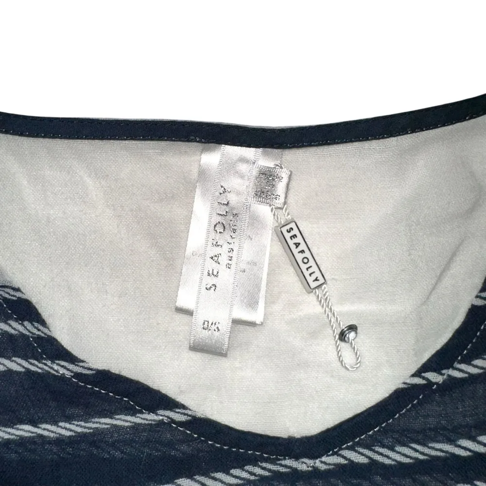 Seafolly Striped Short Navy and White V-Neck Cover-Up ONE SIZE - Image 4