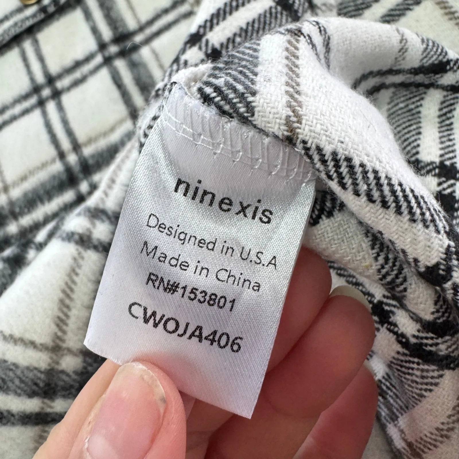 NINEXIS Shacket Womens Medium Ivory Plaid Flannel Long Sleeve Button Down Shirt White - Image 5