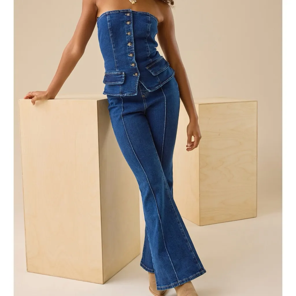 NEW Altar’d State Strapless Denim Jumpsuit Size Large NWT - Image 6