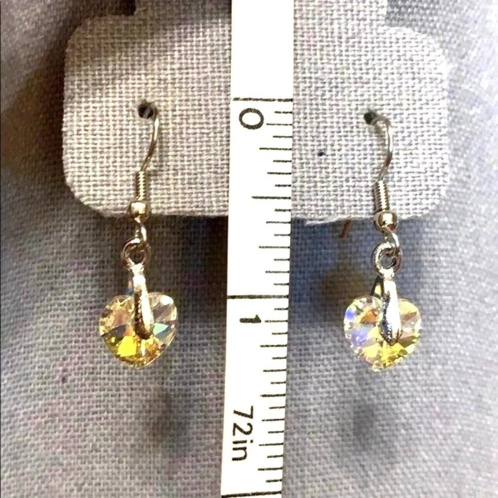 Swarovski Crystal AB Heart Dangle Fish Hook Earrings Silver - Image 12