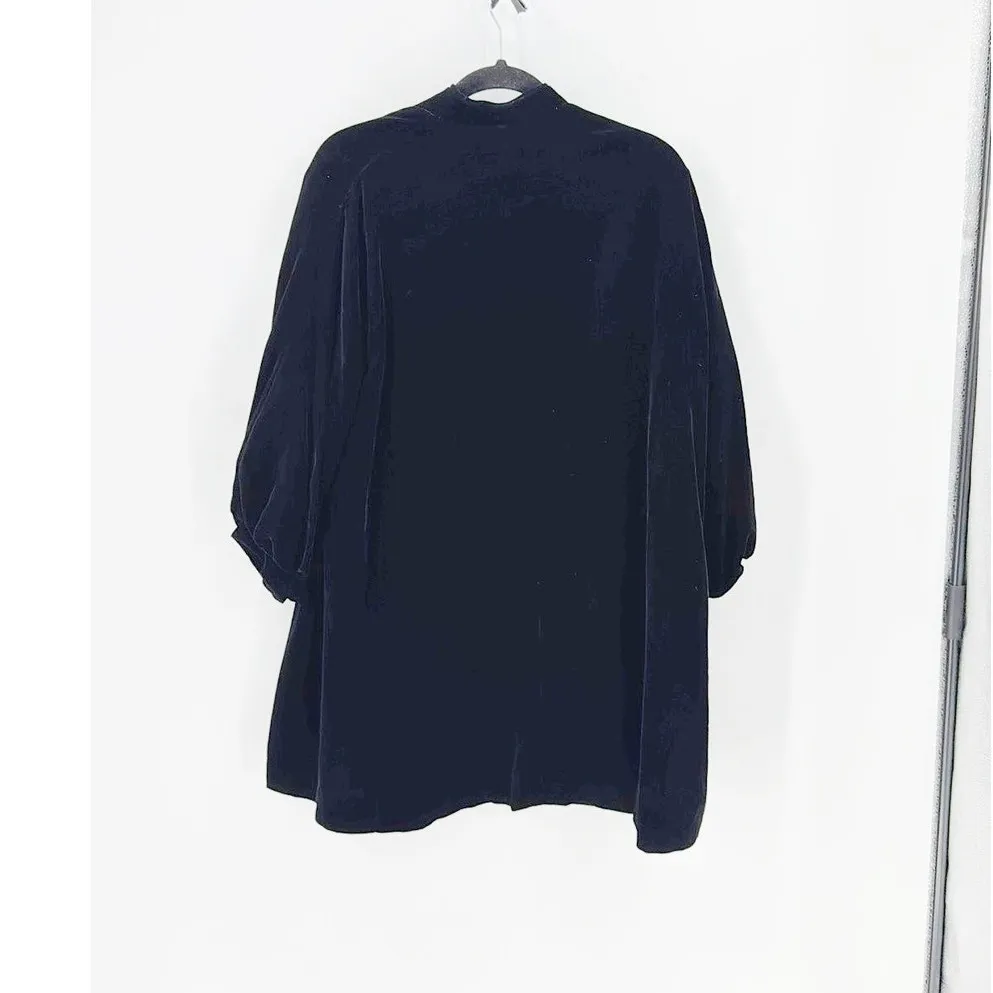Vintage homemade velvet 3 quarter balloon sleeves open front swing coat chic Black - Image 2