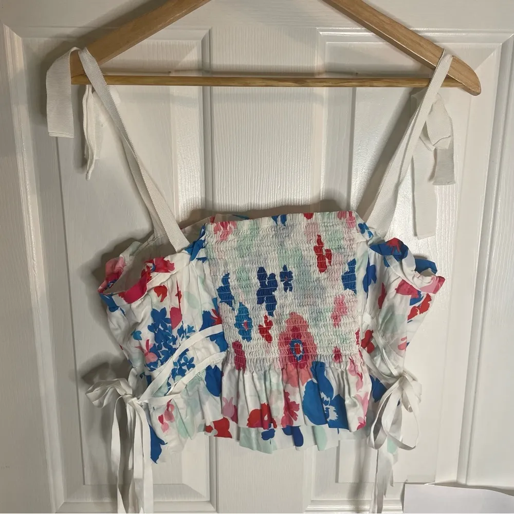 Peter Som designer red white and blue floral layered crop top size 12 - Image 6