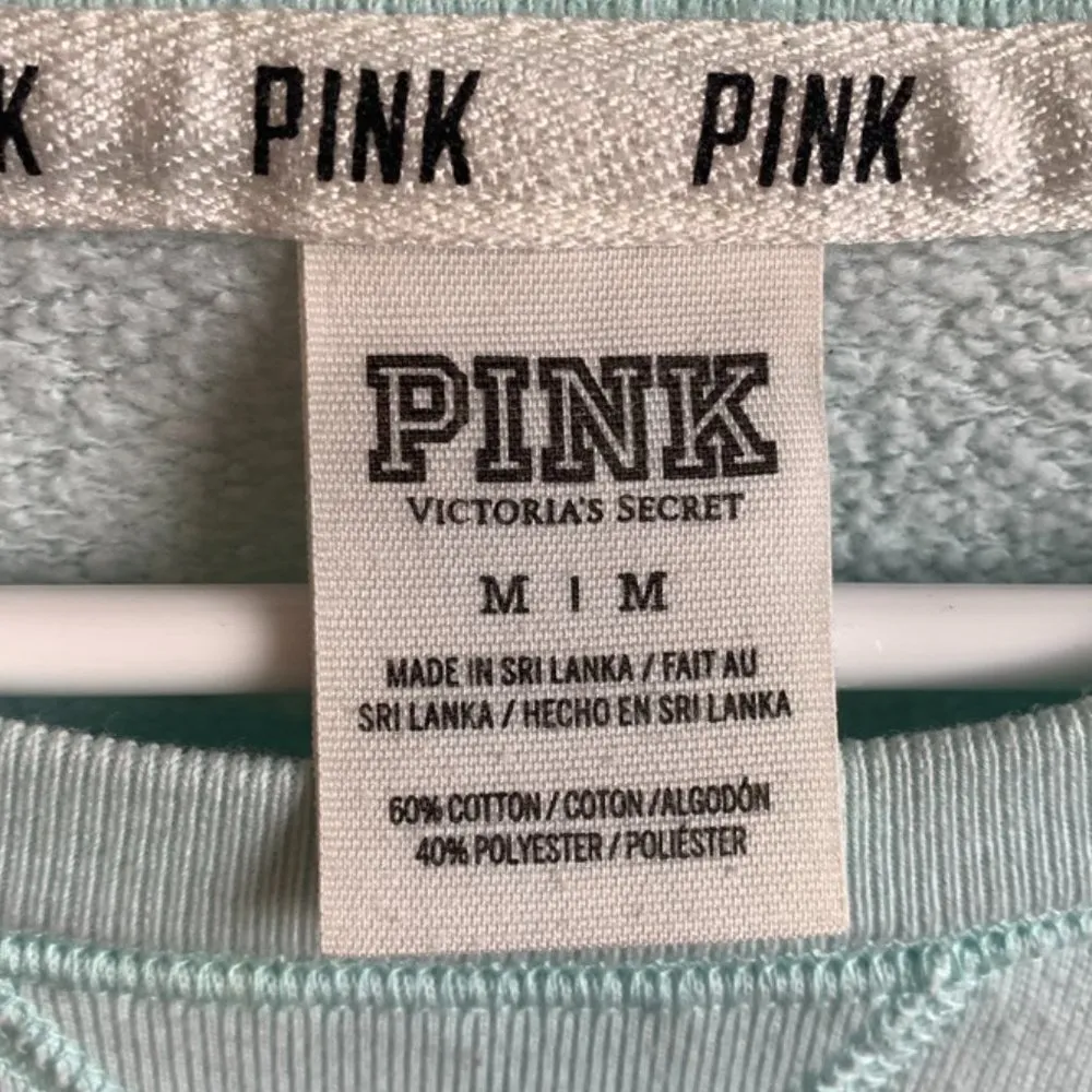 Victoria's Secret Pink Light Blue Logo Pullover Sweatshirt - Image 3