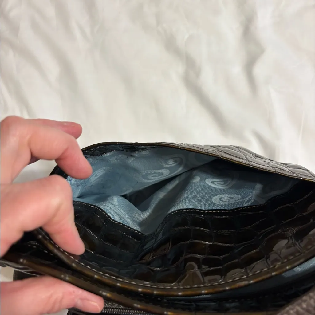 Brighton Croc Embossed Leather Shoulder Bag Brown Zip Hobo - Image 6